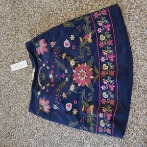 Harper Heritage Skirt A-Line Blue Corduroy Floral Embroidered Women's Size S